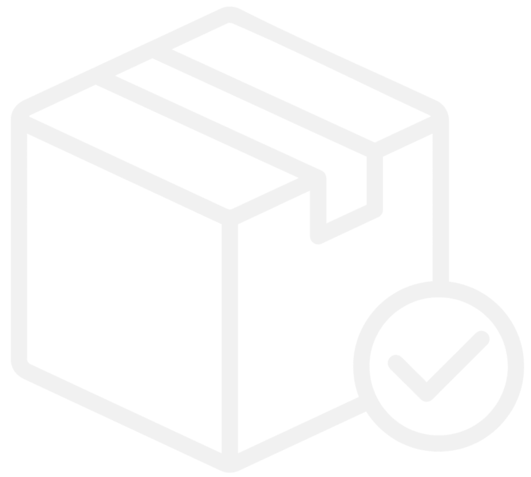 Icon of a cardboard box with a checkmark.