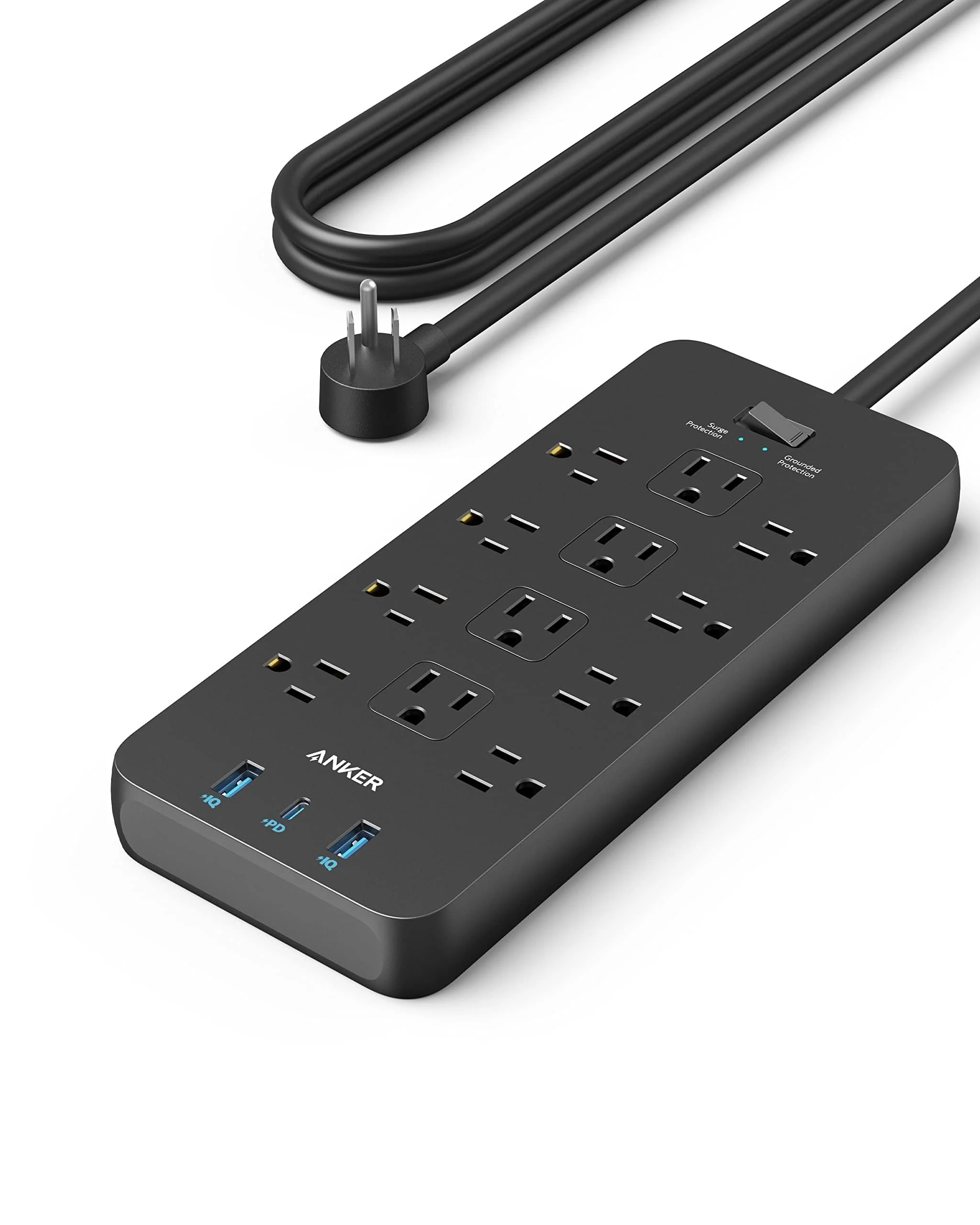 Anker Power Strip with Surge Protector – 2100J Protection, 12 AC Outlets, 2 USB-A & 1 USB-C Port, 5 ft Extension Cord