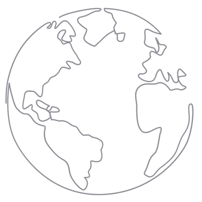 Line drawing of the Earth with the continents outlined in black on a white background.