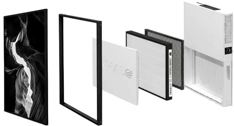 Diagram of a smartphone disassembled into components including the screen, frame, internal parts, and battery.