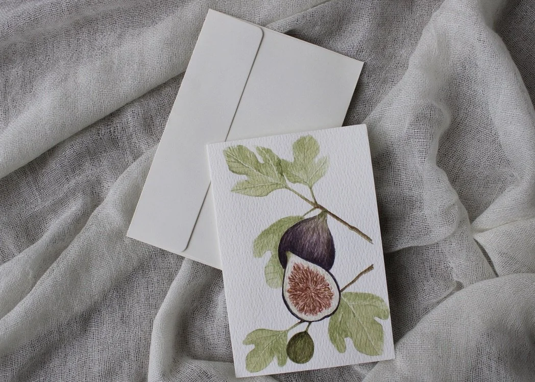 Fig Branch Watercolor Card