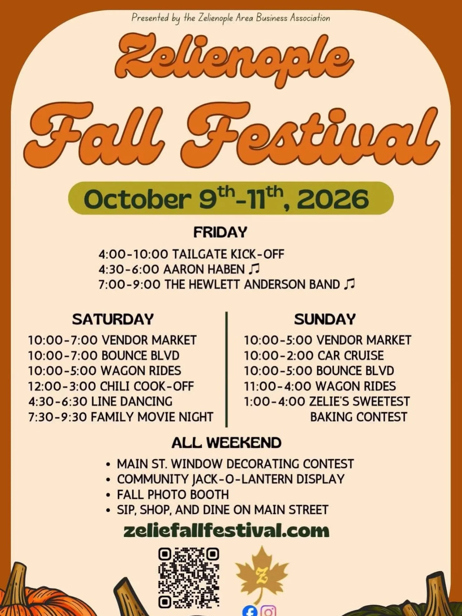 🍂 Fall Fest is coming to Zelienople! 🎃
We&rsquo;re so excited for a full weekend of fall fun on Main Street! Come shop, eat, explore, and make a day of it, and of course, stop into Zelie Candle Bar and pour your own fall candle while you&rsquo;re h