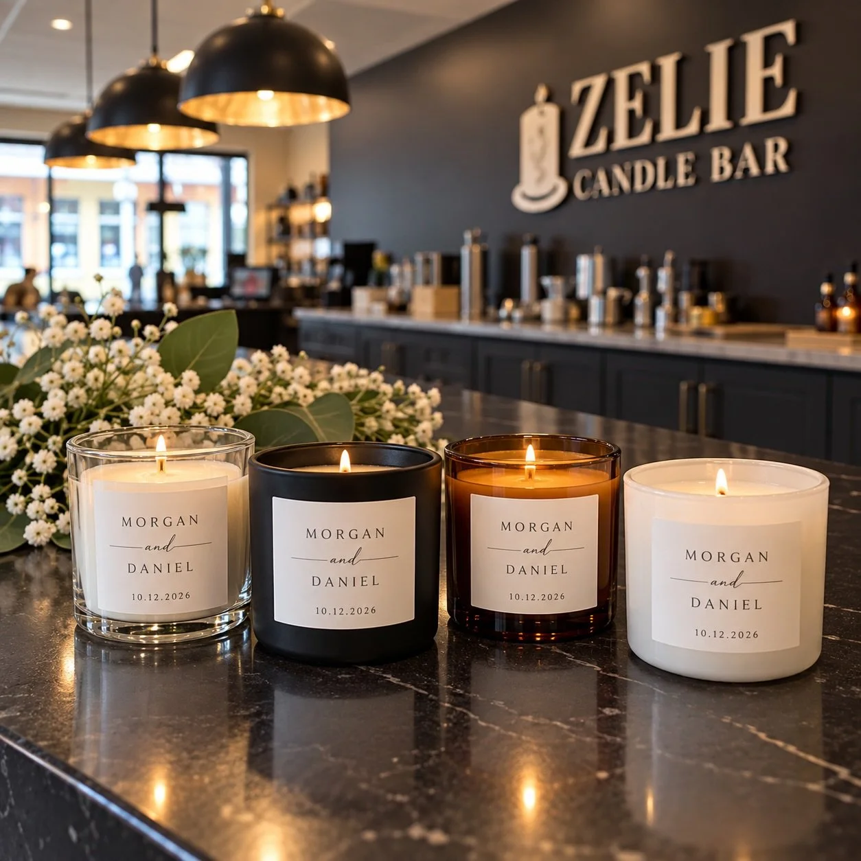 Zelie Candle Bar offers custom 4 oz hand-poured soy candles that make the cutest favors for weddings, bridal showers, baby showers, birthdays &amp; more.
✨ Choose your candle vessel color from many different options
✨ Choose your scent
✨ Add a custom