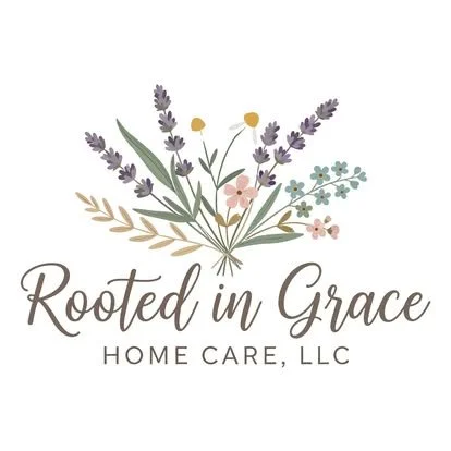 Logo with lavender, pink, blue, and yellow flowers above the words 'Rooted in Grace' and 'Home Care, LLC'.