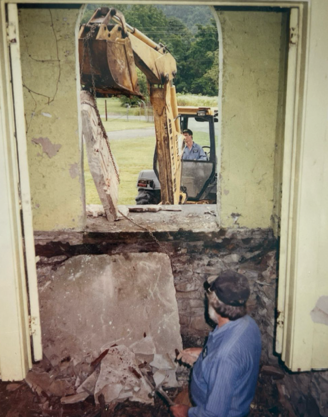 2002 - Demolition of the Entrances. Local businesses (including Pangle's Construction and Trantham and Son Grading) donated their time and expertise. 