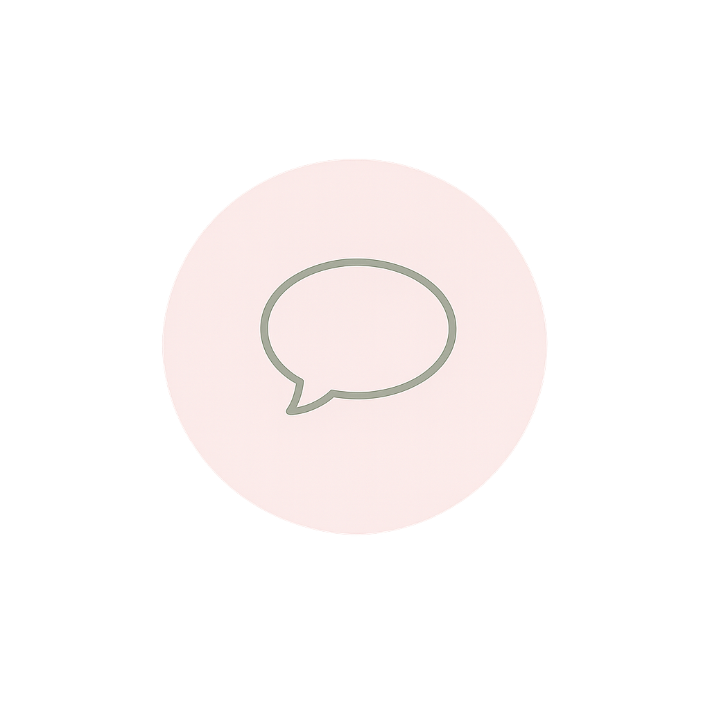 White chat bubble icon on a pale pink circular background