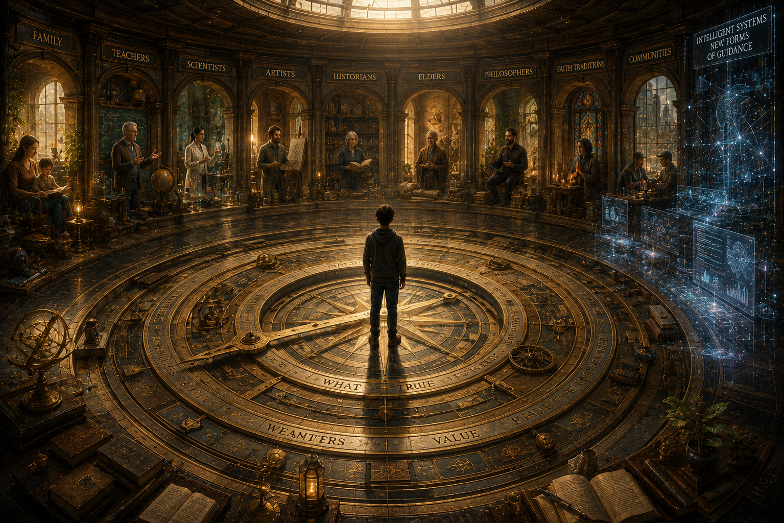 Child in circular room of potential orientations