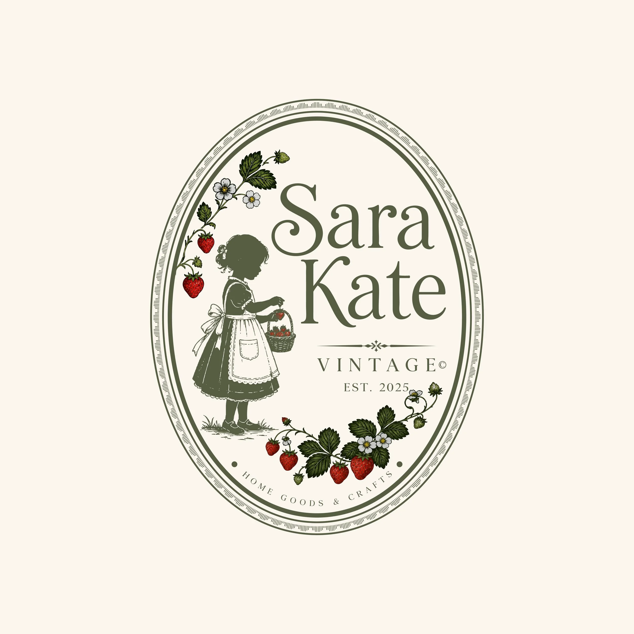 Sara Kate logo girl with apron and strawberries