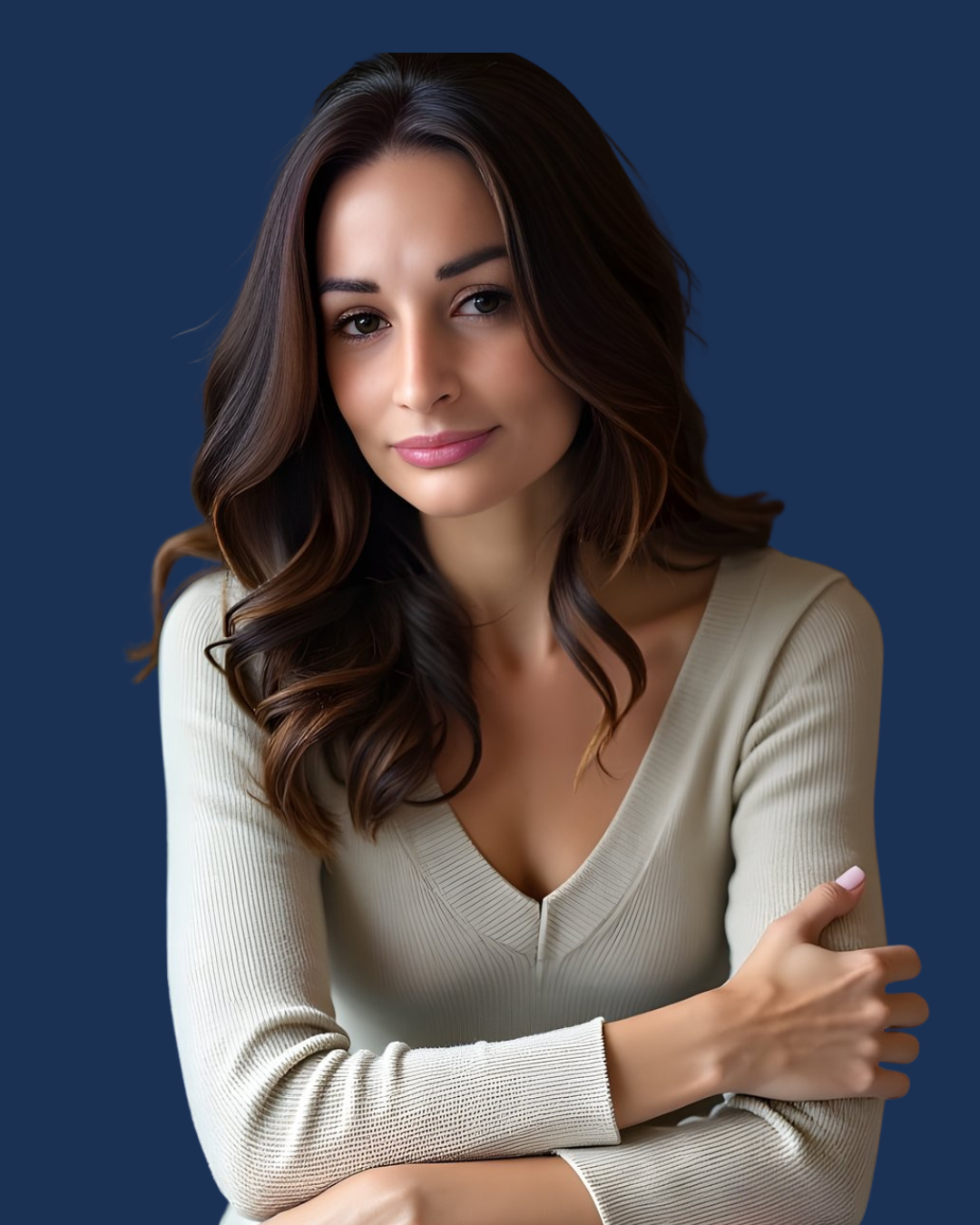 Janice Dolnick (Jan Marie), Founder of the Institute for Legal Nursing & Forensic Science (CLFN). A portrait of a woman with long, wavy brown hair wearing a beige V-neck sweater, smiling softly against a dark blue background.