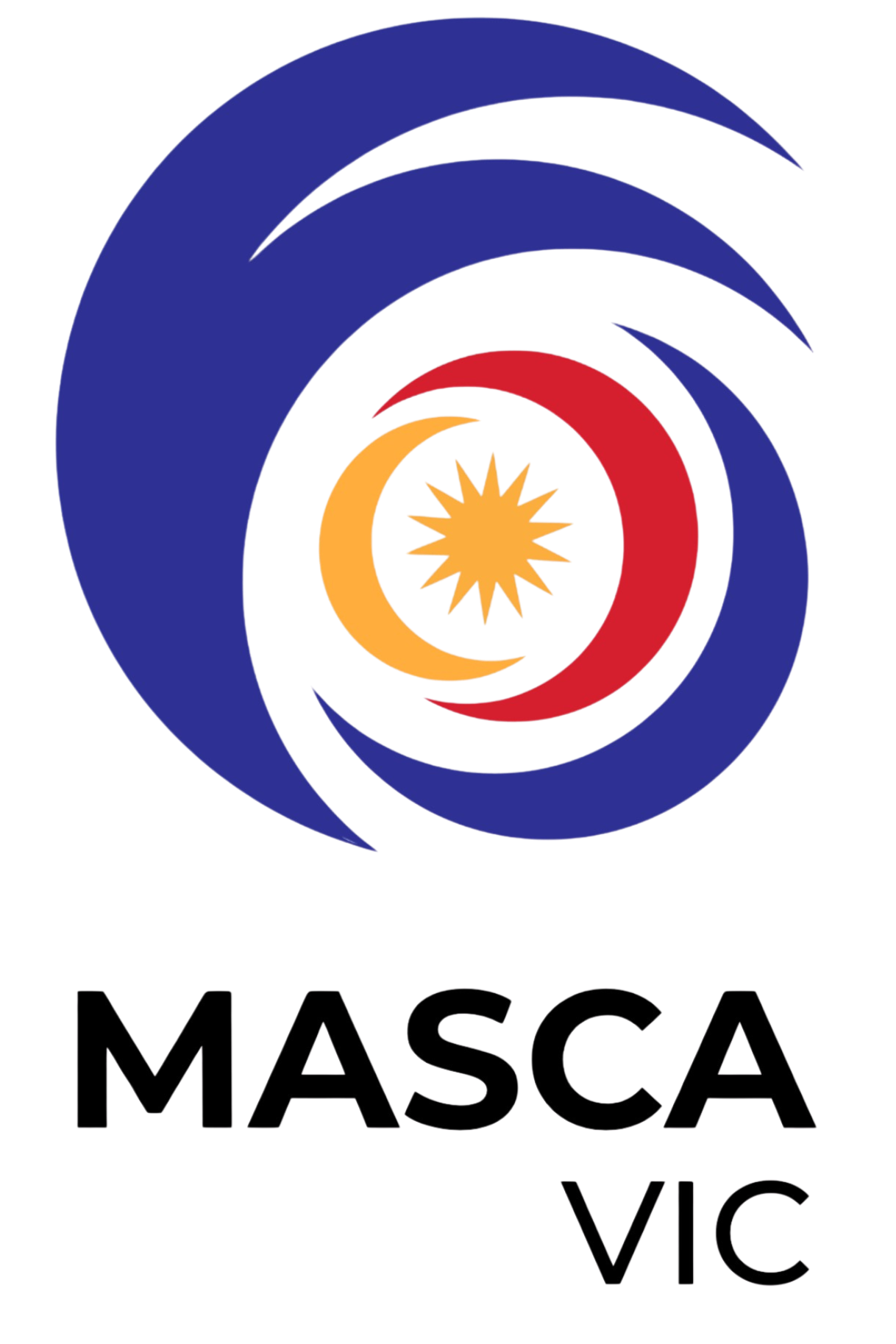 A stylized logo featuring a circular design with overlapping crescent shapes in blue, yellow, and red colors, and a yellow star at the center. Below the logo, the text 'MASCA' is displayed in black, with additional smaller text beneath that is partially visible.