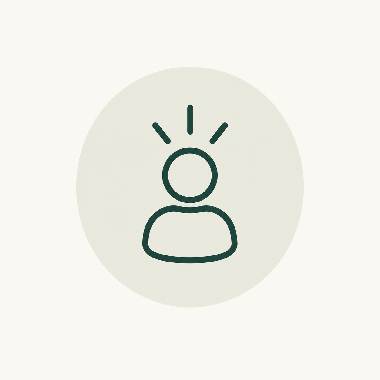 Simple line drawing of a person with lines radiating from the head.