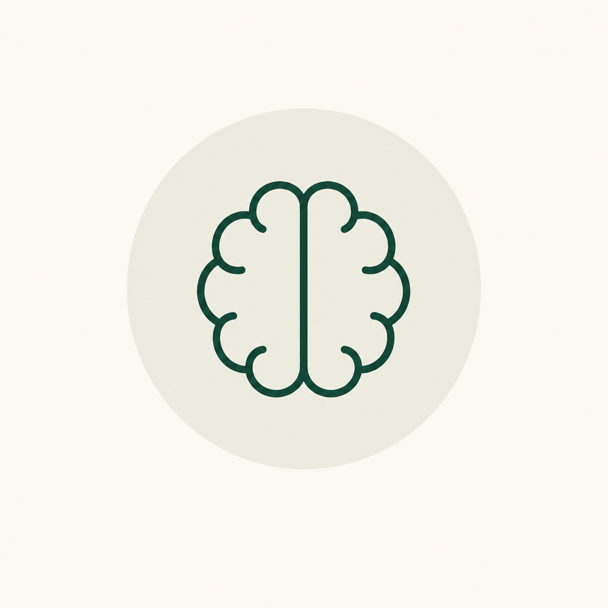 Line drawing of a brain outline inside a circle.
