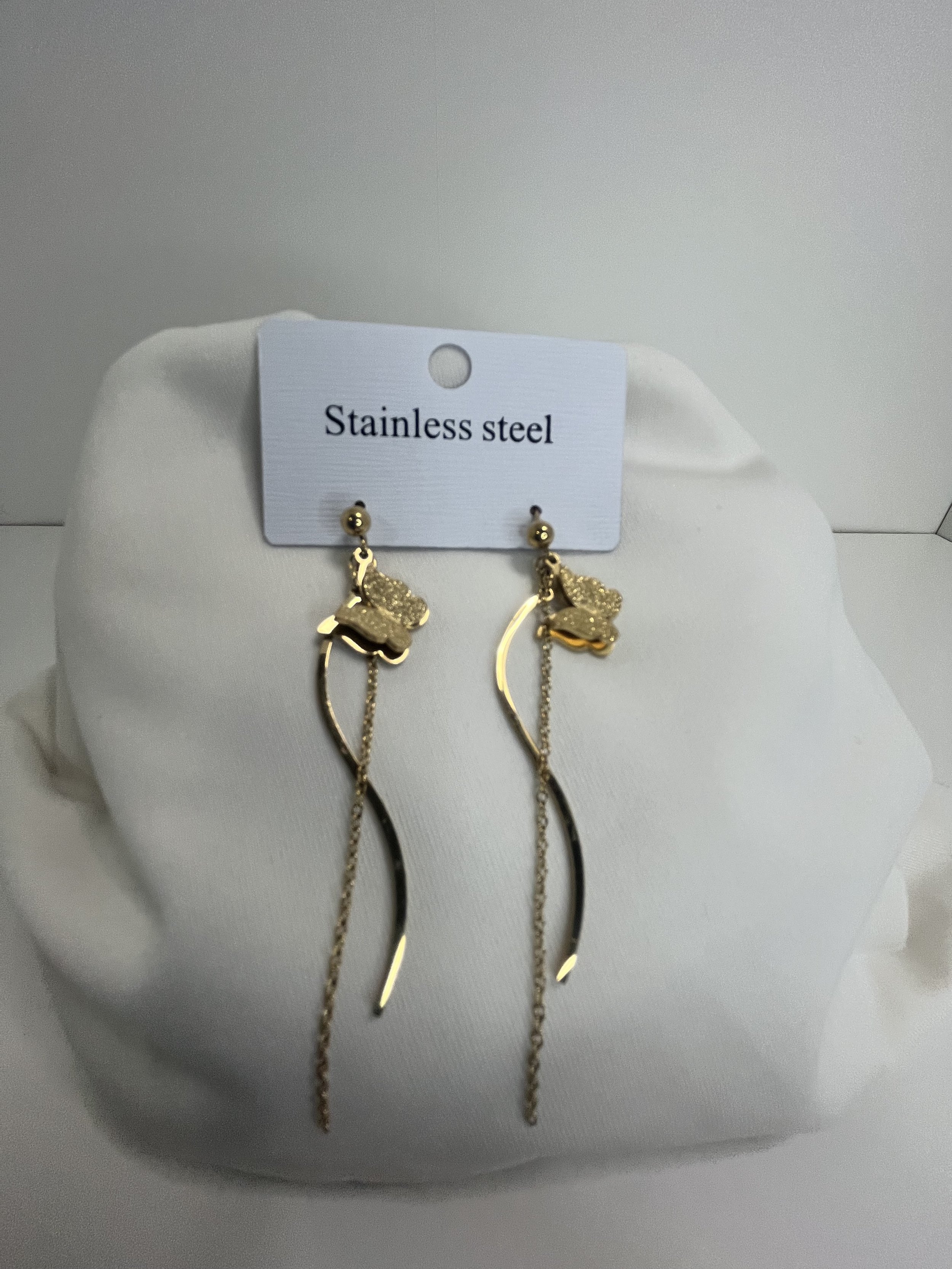 Gold-Tone Stainless Steel Chain & Curve Earrings