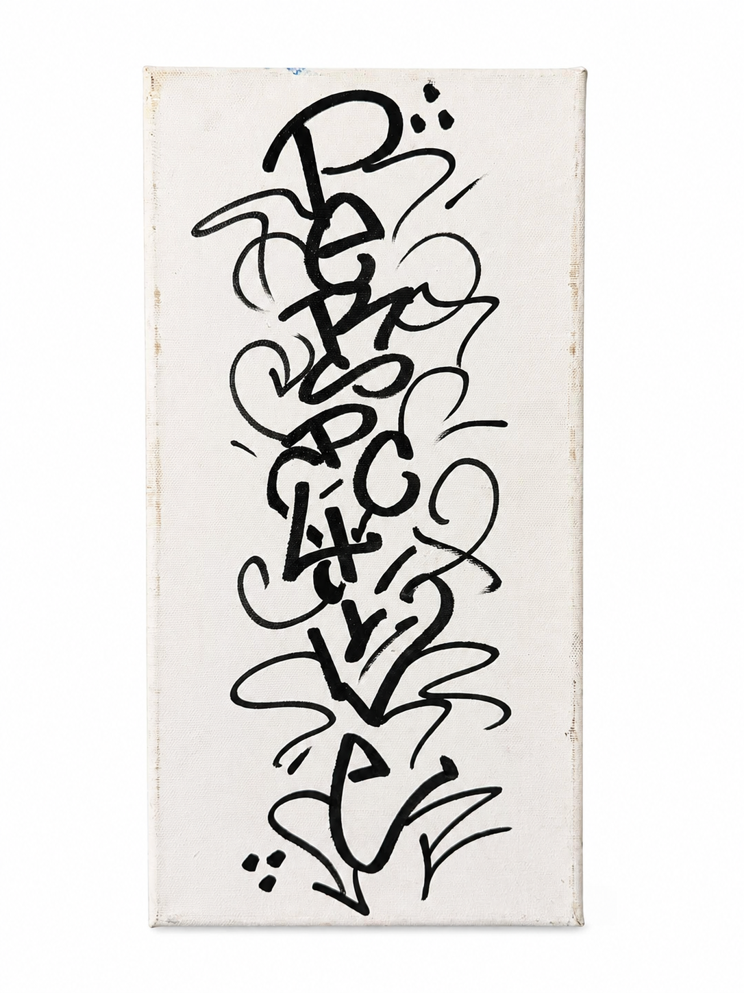 Abstract black graffiti-style scribbles on white canvas.