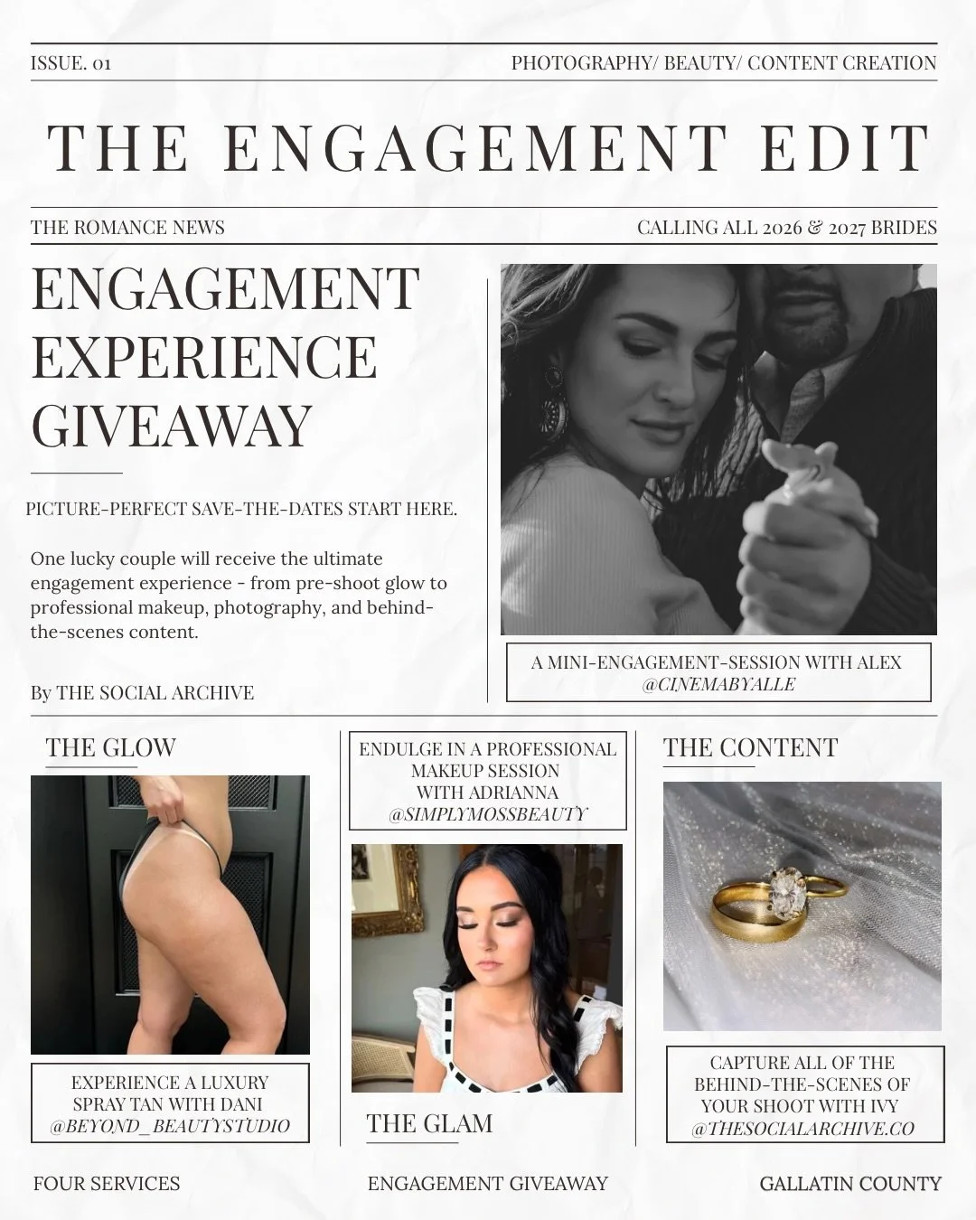 ✨THE ENGAGEMENT EDIT &mdash; GIVEAWAY✨

calling all 2026 + 2027 couples. ♡

we&rsquo;ve teamed up to create the ultimate engagement experience for one lucky couple &mdash; because your engagement deserves a little more than a camera roll + a save-the