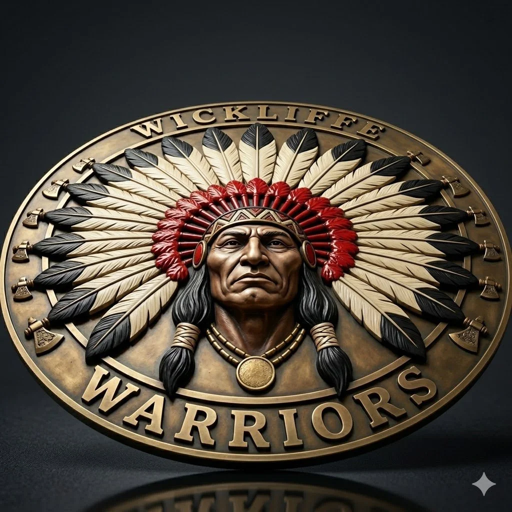 A 3D embossed medal with an indigenous warrior wearing a feathered headdress, surrounded by the words '