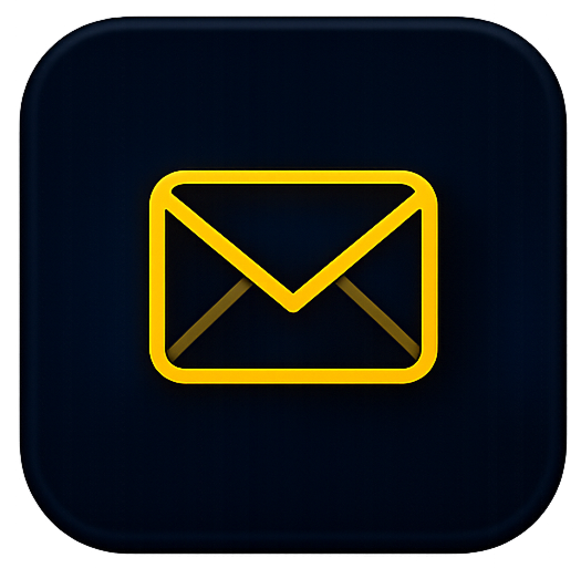 Yellow outline icon of an envelope on a dark background, representing email or messaging.
