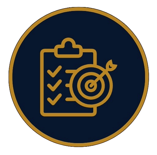 Icon of a clipboard with checkmarks and a target with an arrow, symbolizing goal setting or task completion.
