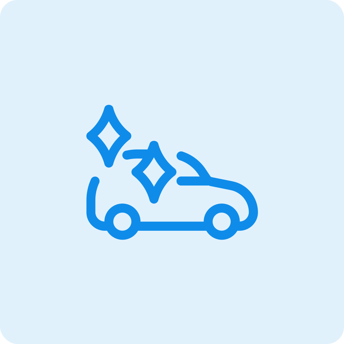 Icon of a car with sparkles indicating cleanliness or cleanliness.