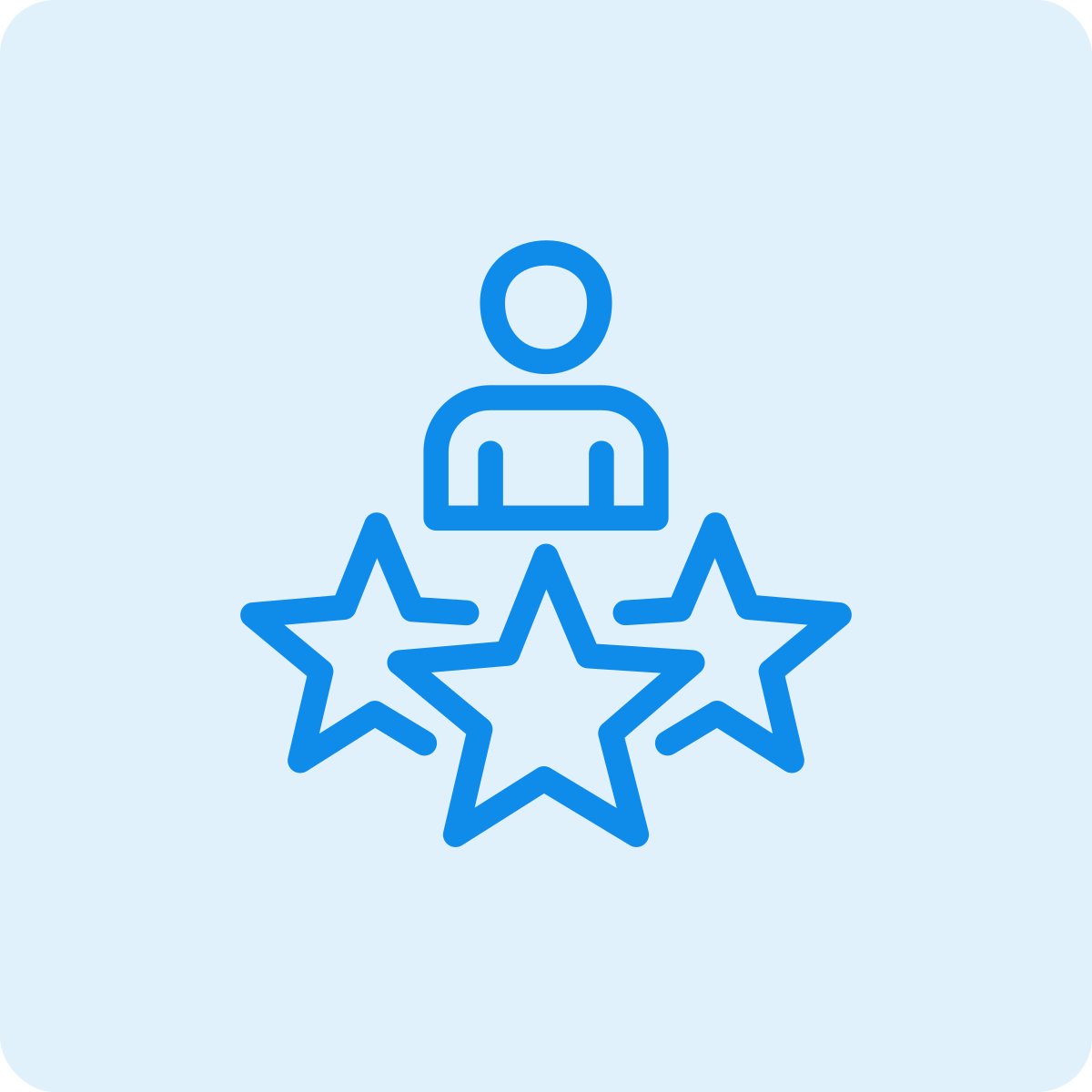 Icon of a person with three stars underneath, indicating achievement or recognition.