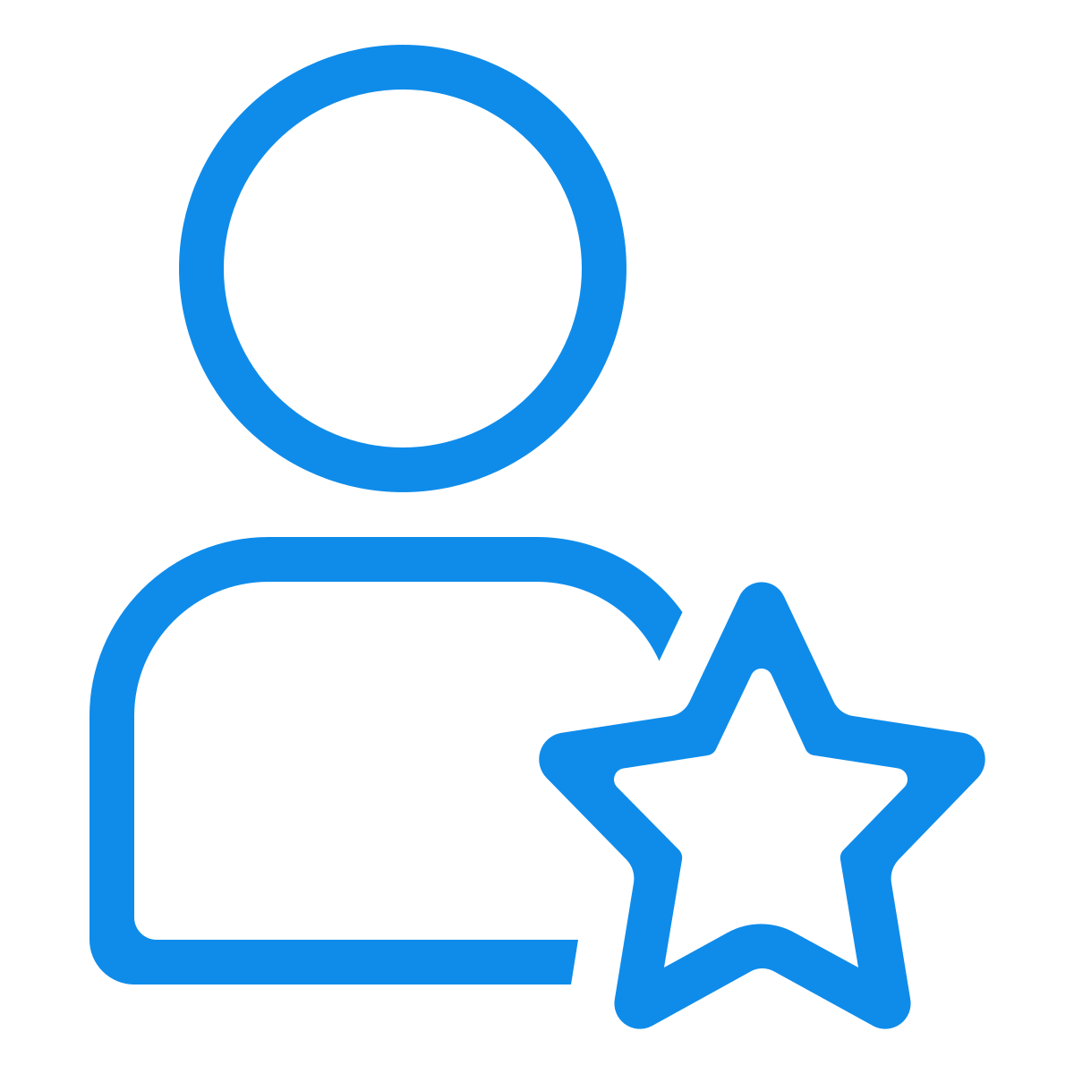 Blue outline icon of a person with a star badge.