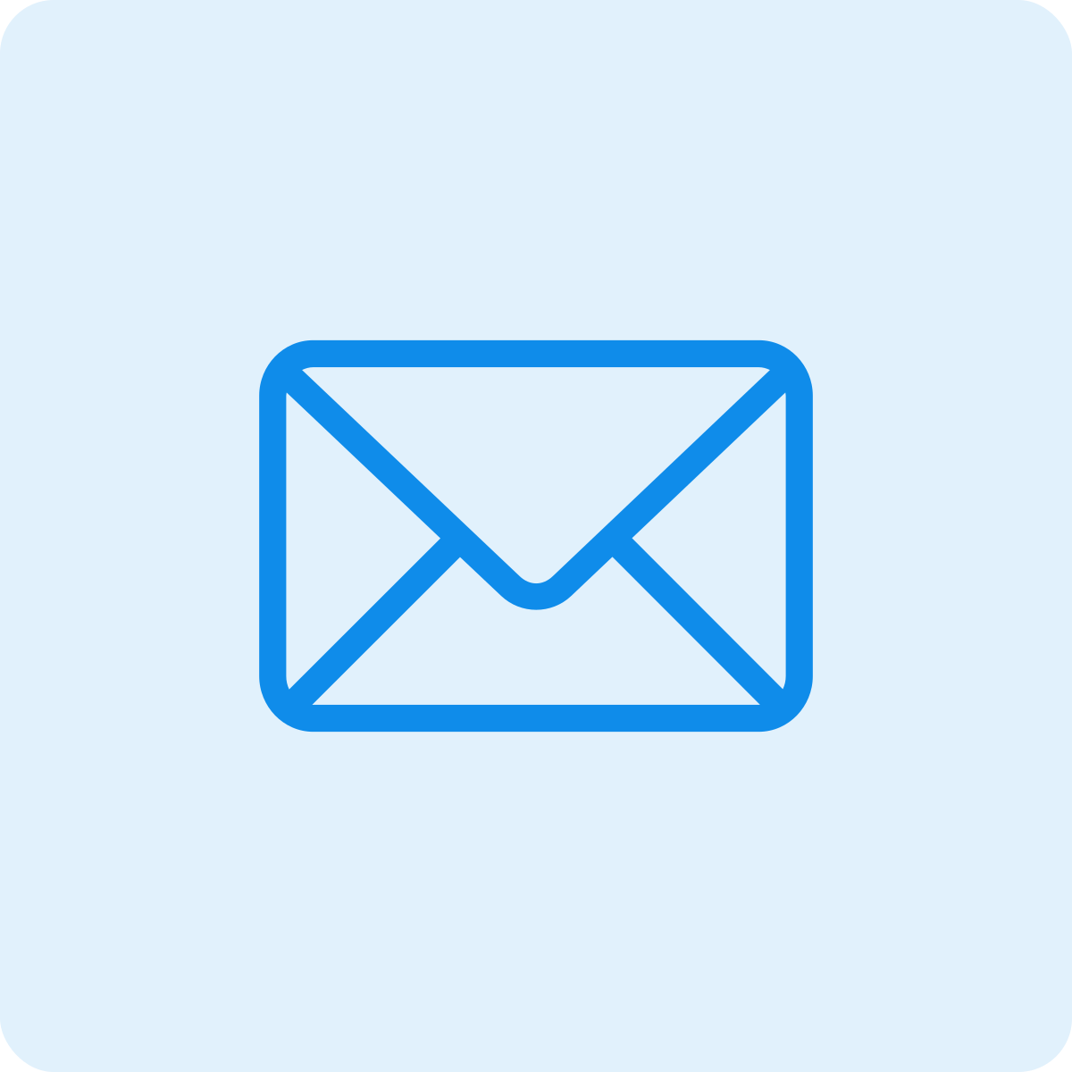 Blue outline of an envelope/mail icon on a light blue background.