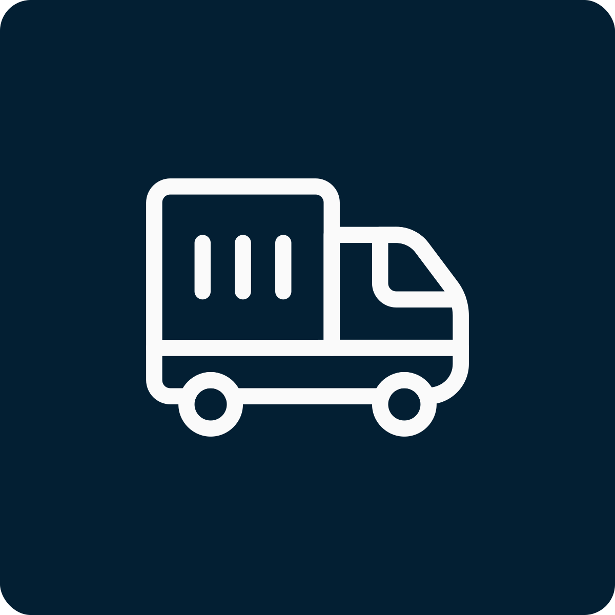 Icon of a delivery truck or moving truck on a dark blue background.