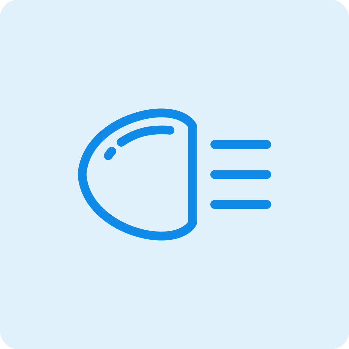 A blue icon representing speed or fast motion, with a rounded shape and three horizontal lines indicating movement or acceleration, on a light blue background.