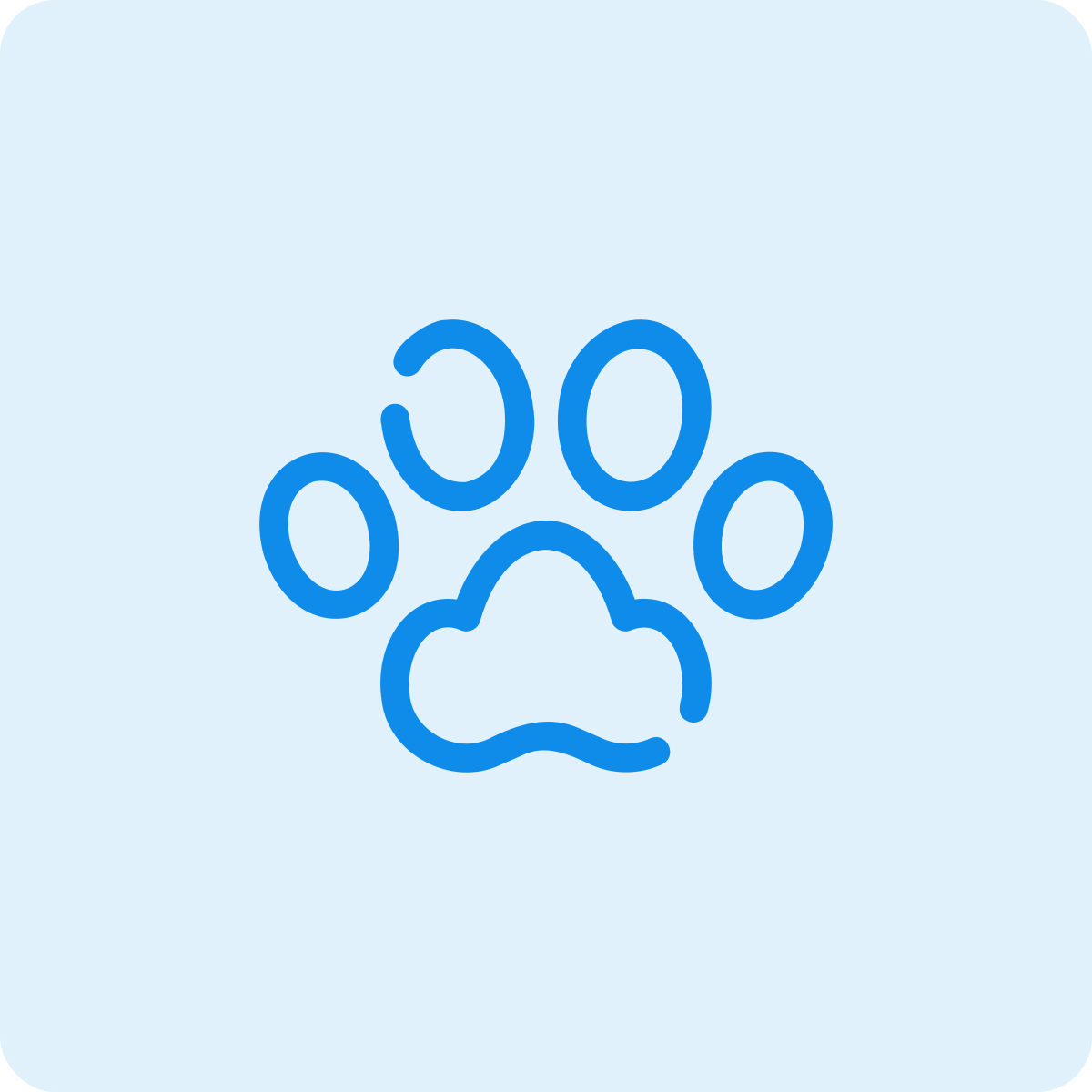 Blue outline paw print icon on a light blue background.
