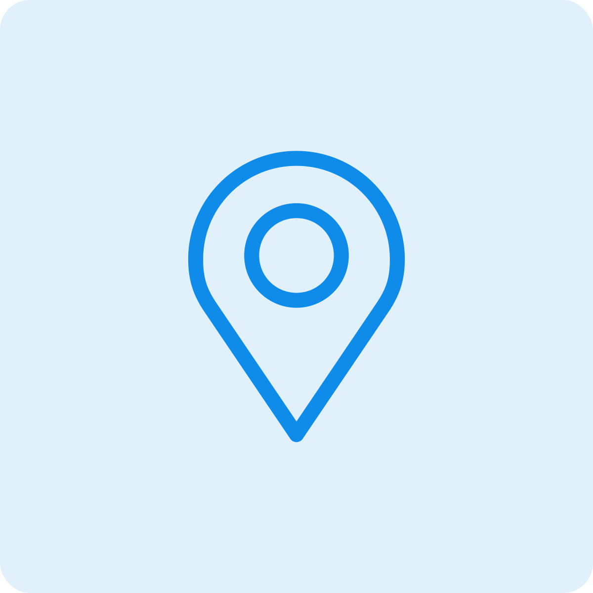 Blue location pin icon on a light blue background