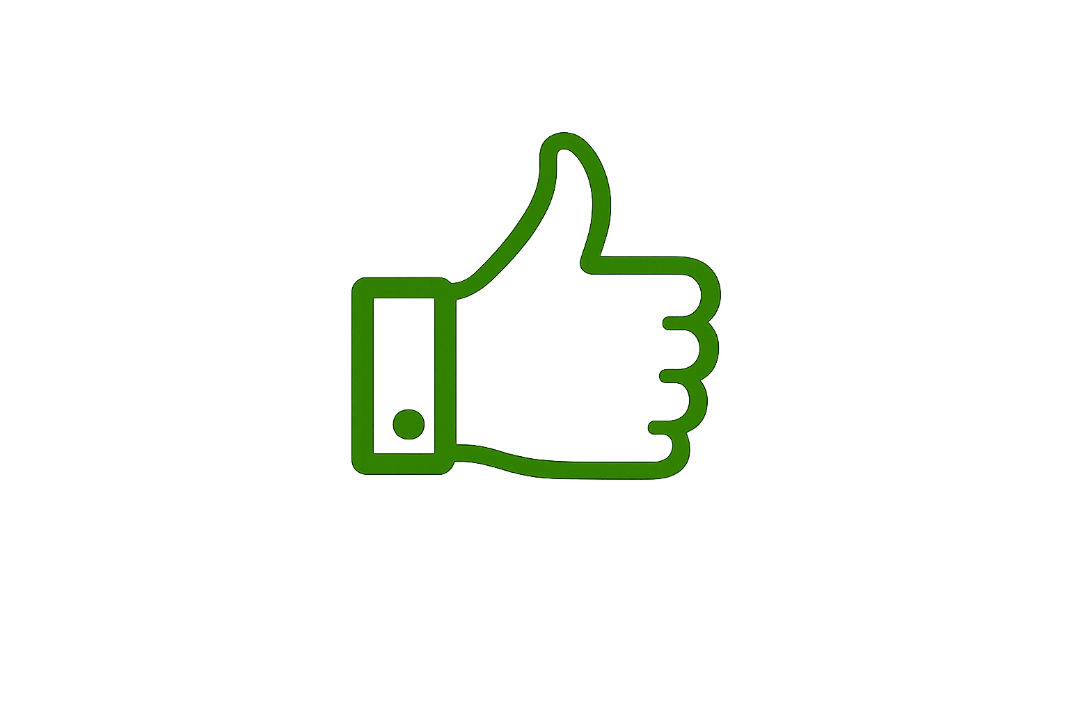 Green neon outline of a thumbs-up symbol on a black background.