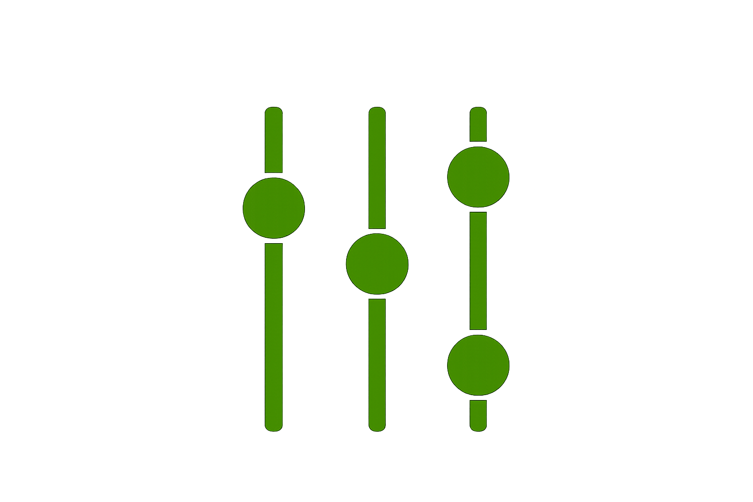 Green slider controls on a digital audio equalizer interface with four vertical sliders.