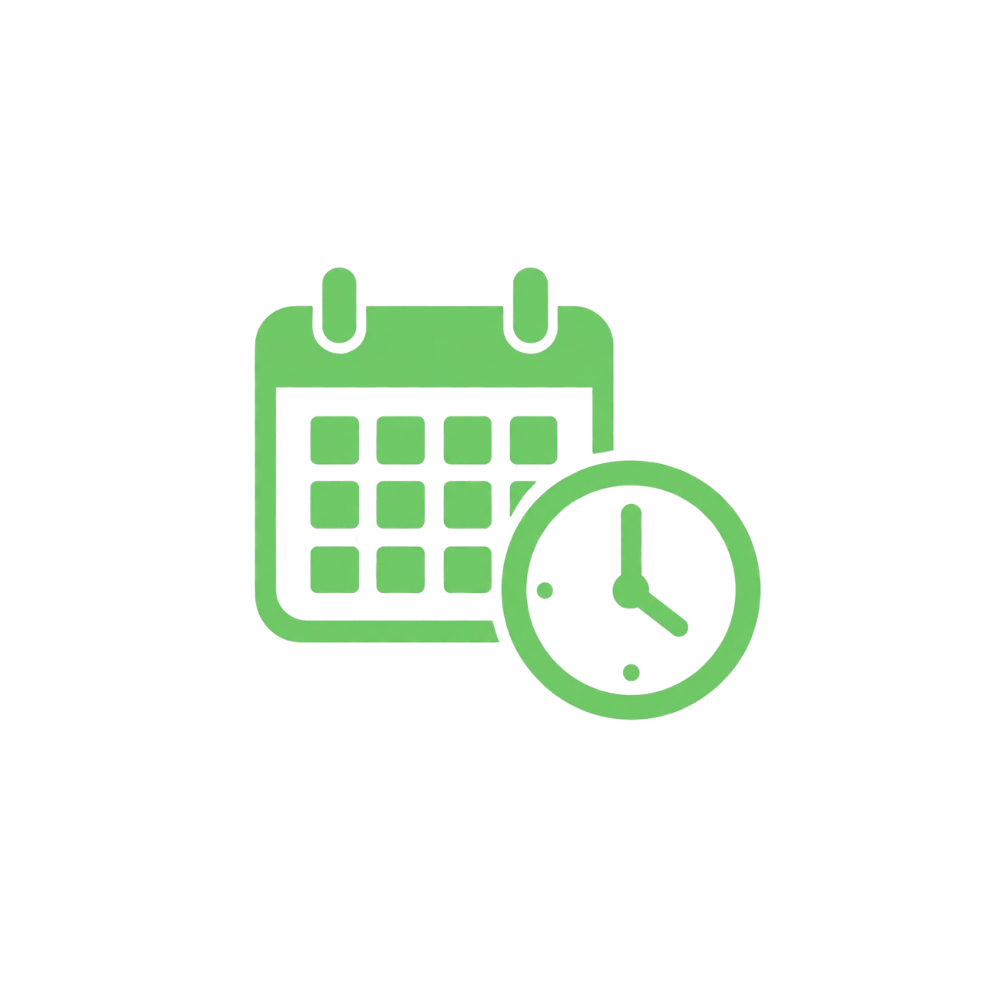 A calendar icon with a clock in front of it, symbolizing time management or scheduling.