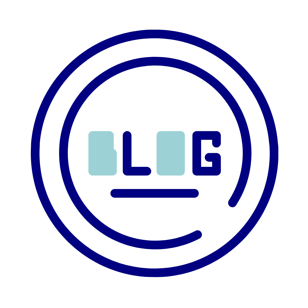 Digital badge with the word 'BLOG' in stylized blue text inside a circular design on a black background.