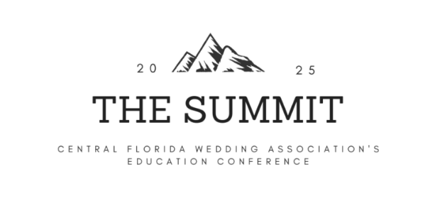 Logo for The Summit, Central Florida Wedding Association's education conference, with mountain illustration, year 2025.