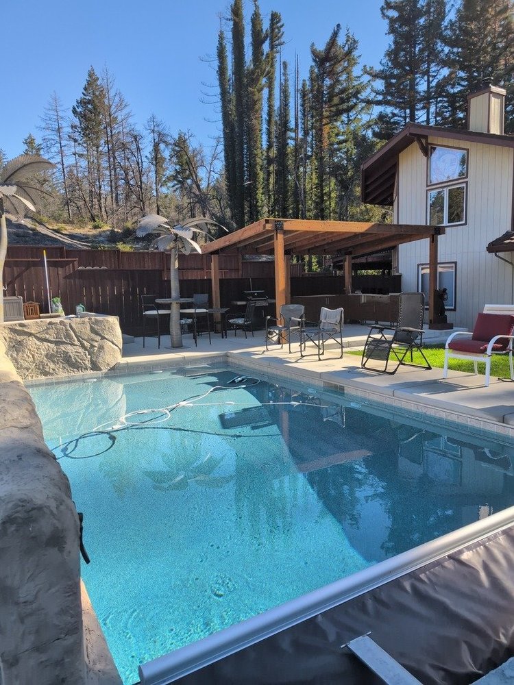 Residential backyard pool and pergola, Boulder Creek, CA