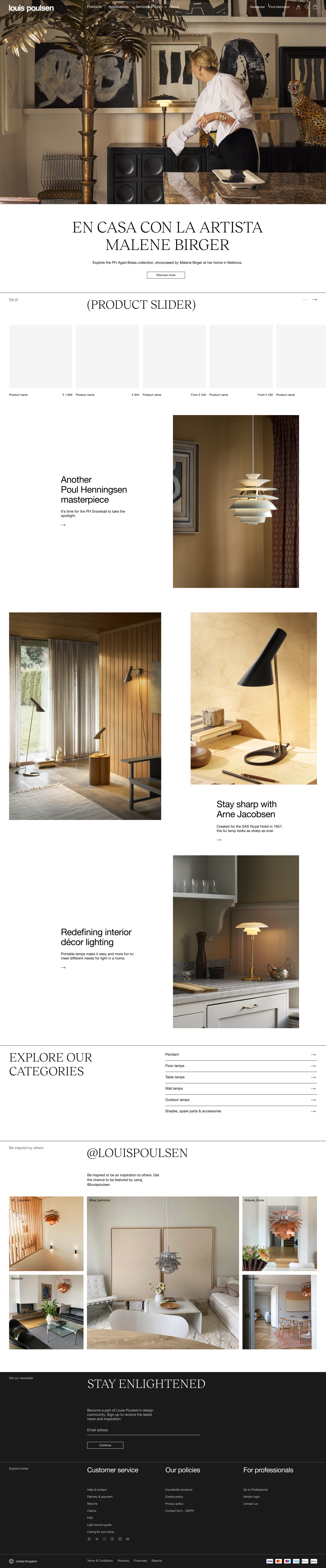 Hjemmeside design for Louis Poulsen