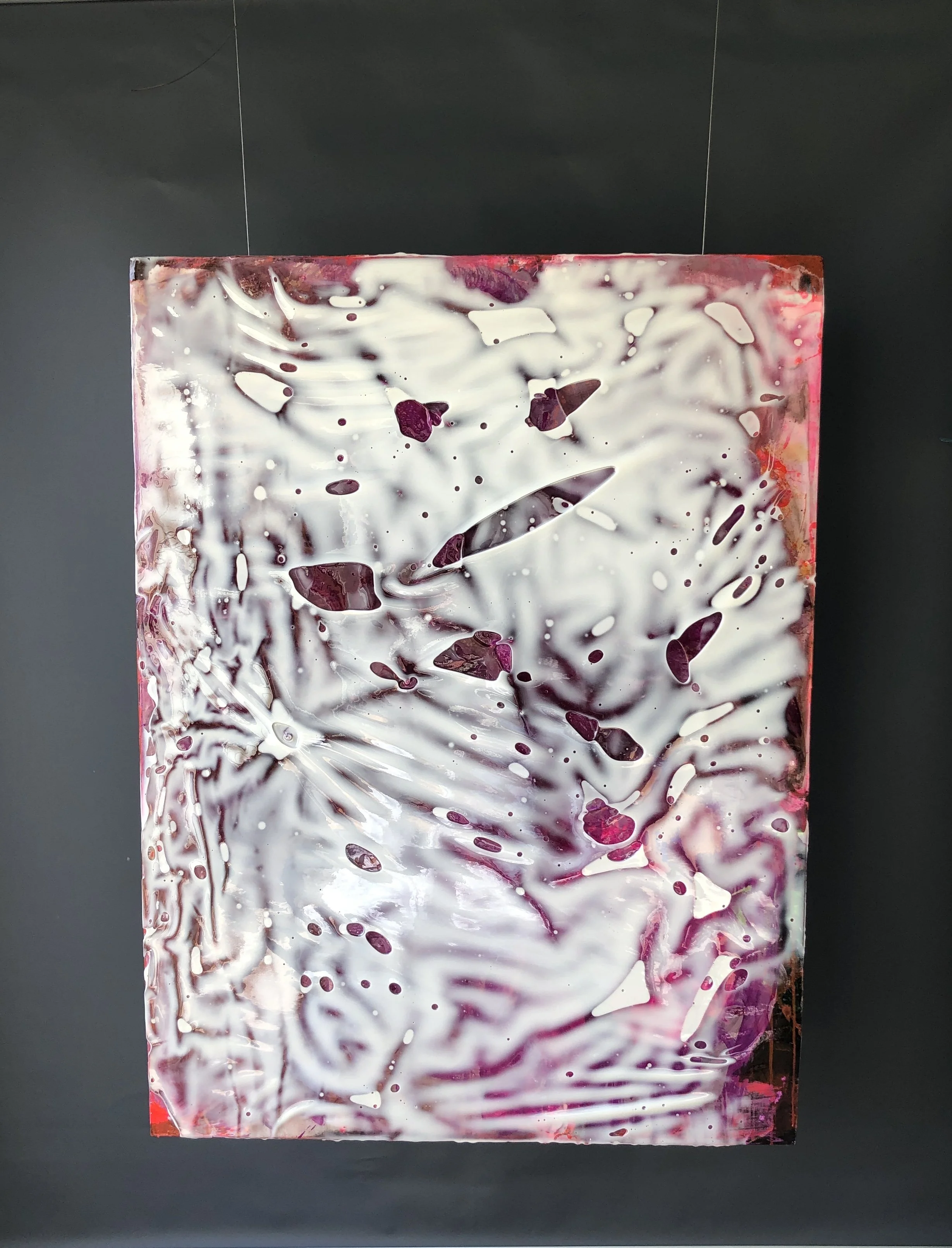 Energetic shift.  2021.  Resin, acrylic, pigment on board.  120 x 90 x 2cm