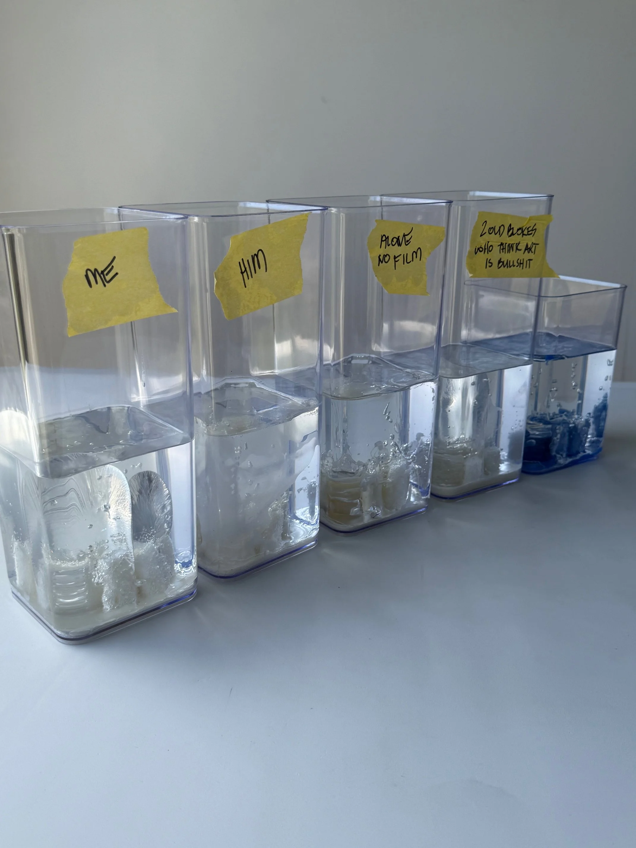 Observer effect. 
2025.
Recycled packing material, wax, Resin, PVC containers.