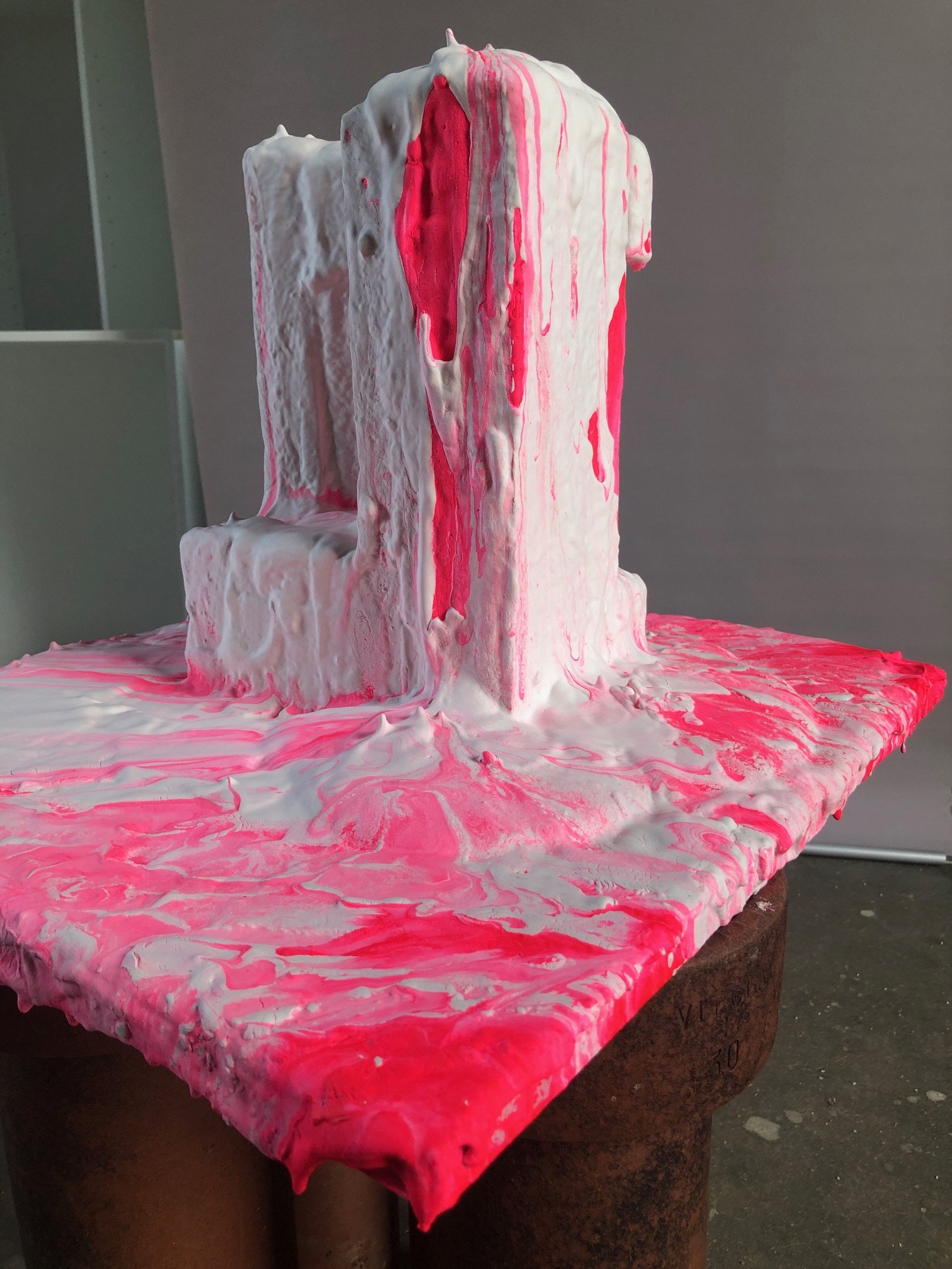 Architecture and colour explorations. 2020. Polystyrene, plaster, pigment, board.  50 x 50 x 50cm