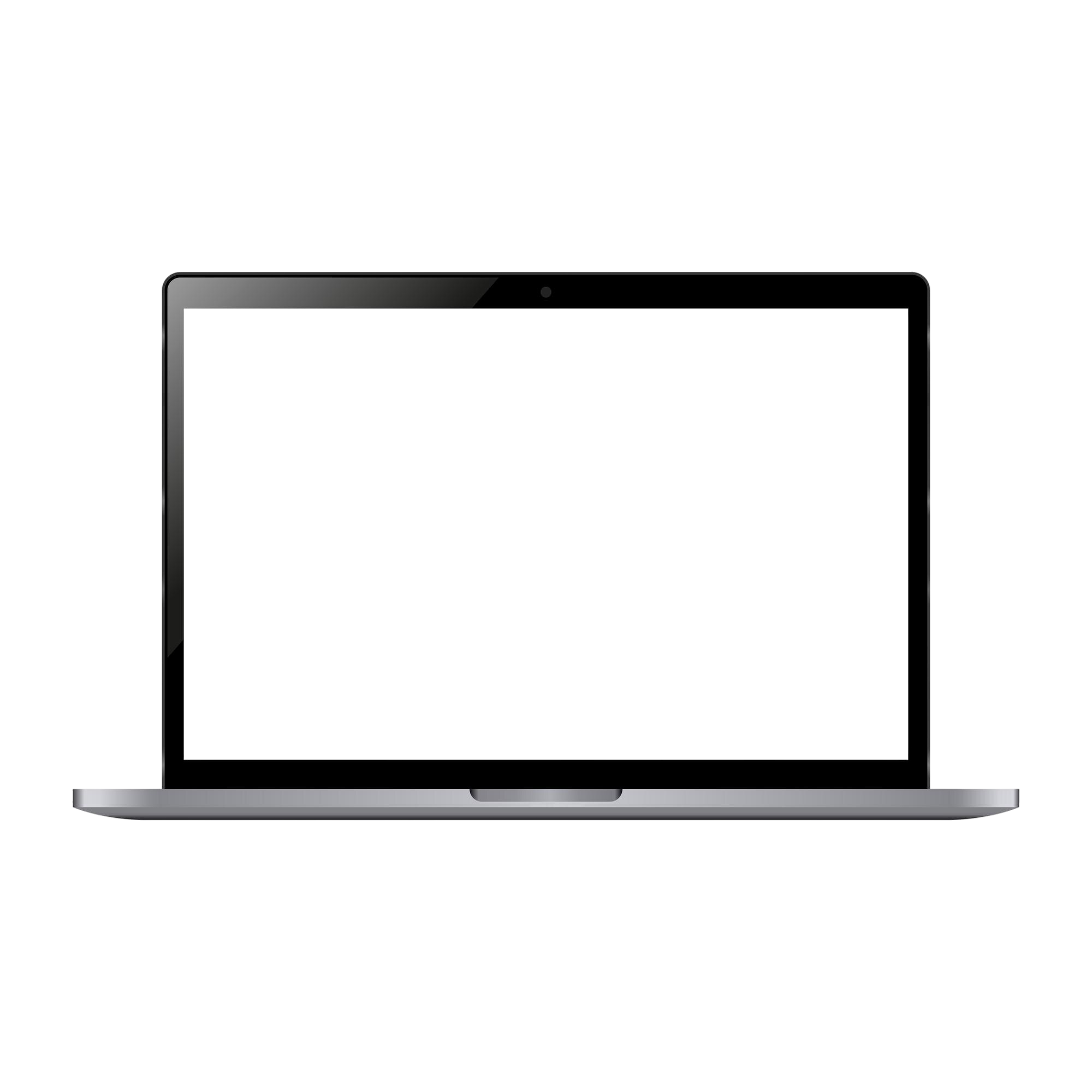 Black laptop computer with gray keyboard and screen, positioned against a black background.