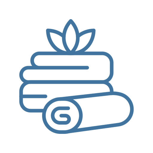 Symbol für Spa, Entspannung, Massage, mit Handtüchern, Lotusblume und Roll-Stift