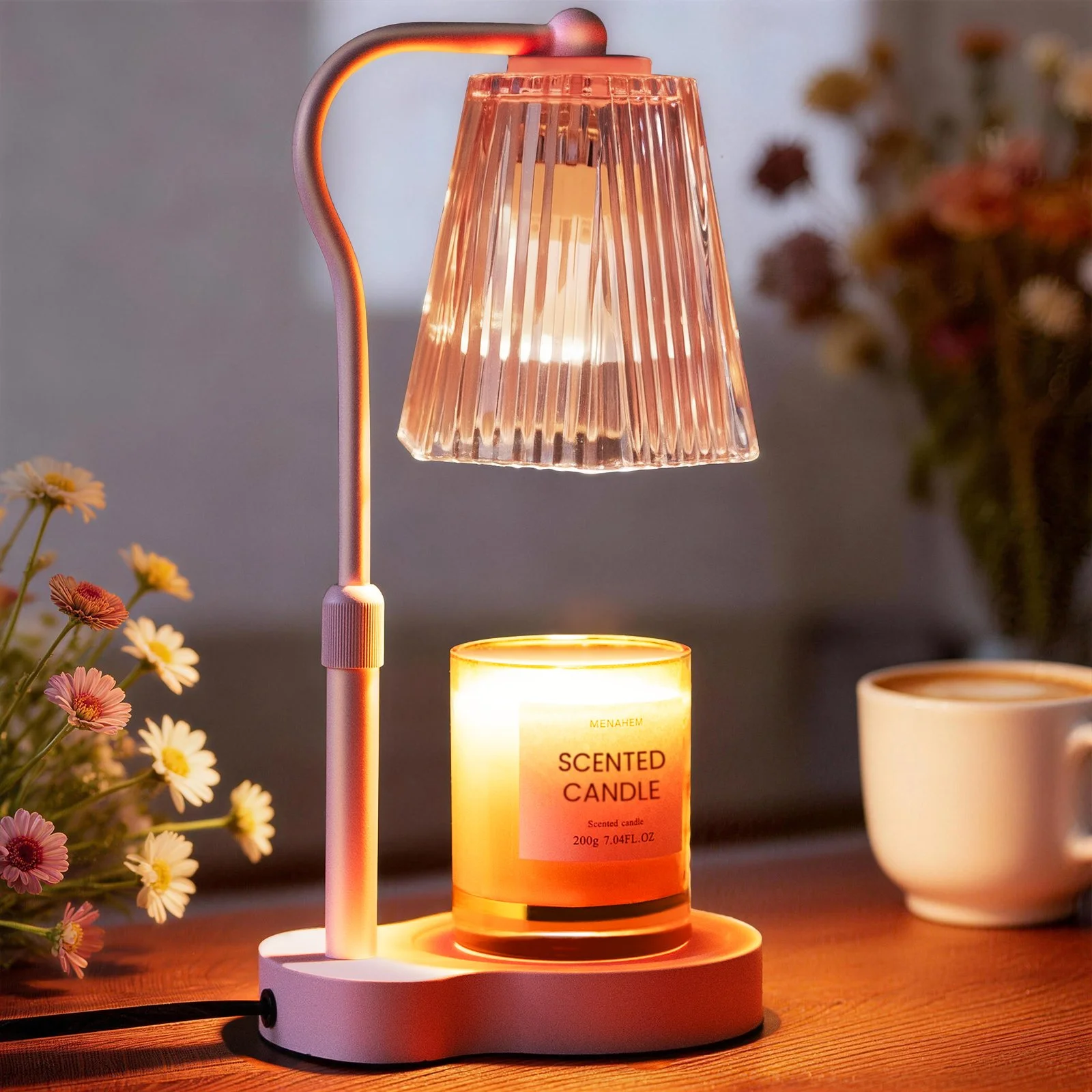 Candle Warmer Lamp with Timer & Dimmable Settings, Adjustable Height Flameless Scented Wax Melter for Jar Candles, Elegant Home Decor Warmer Lamp with 2 Bulbs, Gift for Women Mom Friend Family, Pink