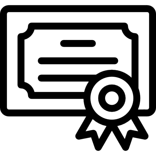 Outline of a certificate with a ribbon and a medal, symbolizing achievement or certification.