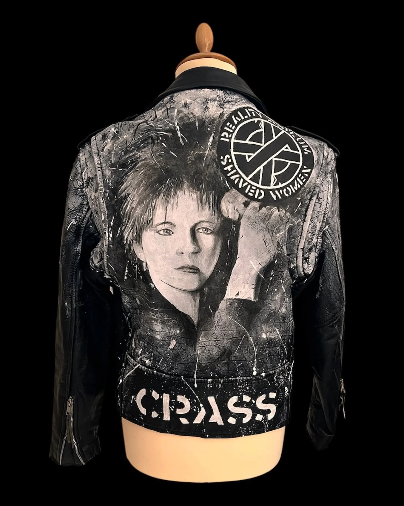 Another in the series of hand-painted leather jackets celebrating women who broke boundaries, challenged convention, and inspired generations through their courage and creativity. Each piece is created as an original artwork &mdash; a tribute to indi