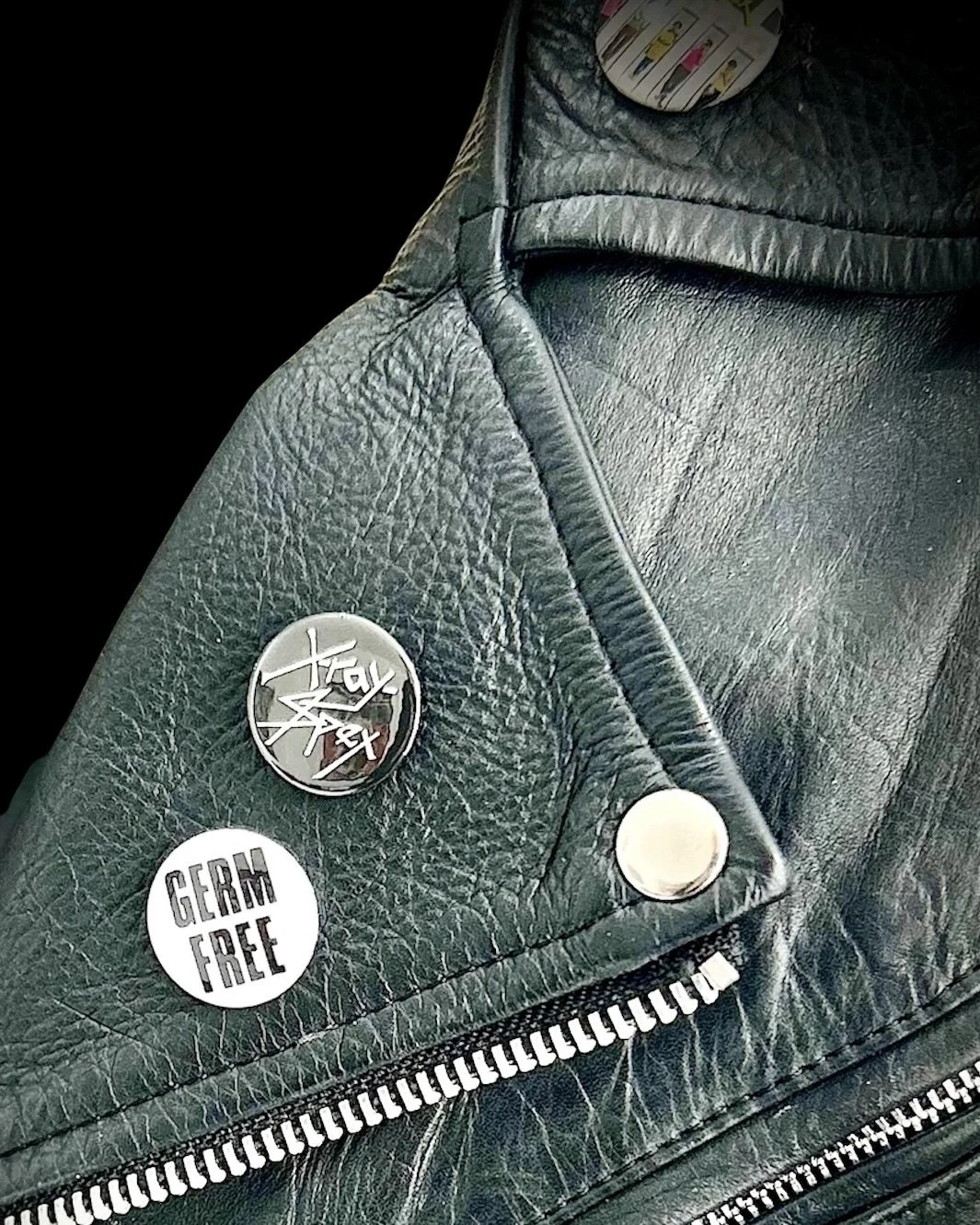 Vintage leathers and original punk buttons