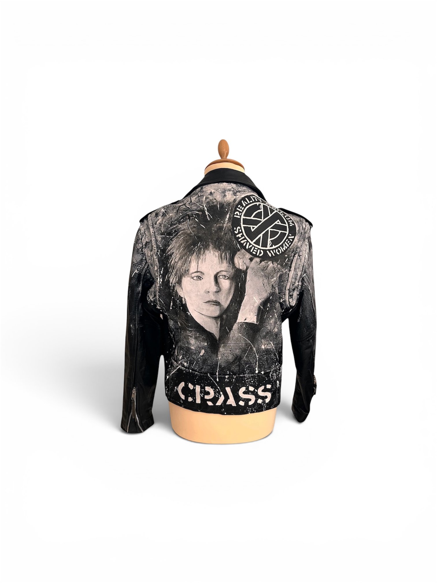 Why vintage leathers as an art canvas? Acrylic leather paint - the detritus and debris of everyday life - hand-applied studs - classic vintage button badges
