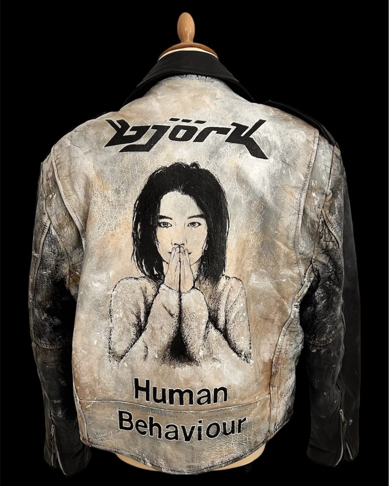 Bjork - Contemporary Art on Vintage Leather & Discarded Materials  - Exquisite Hooligan Artist