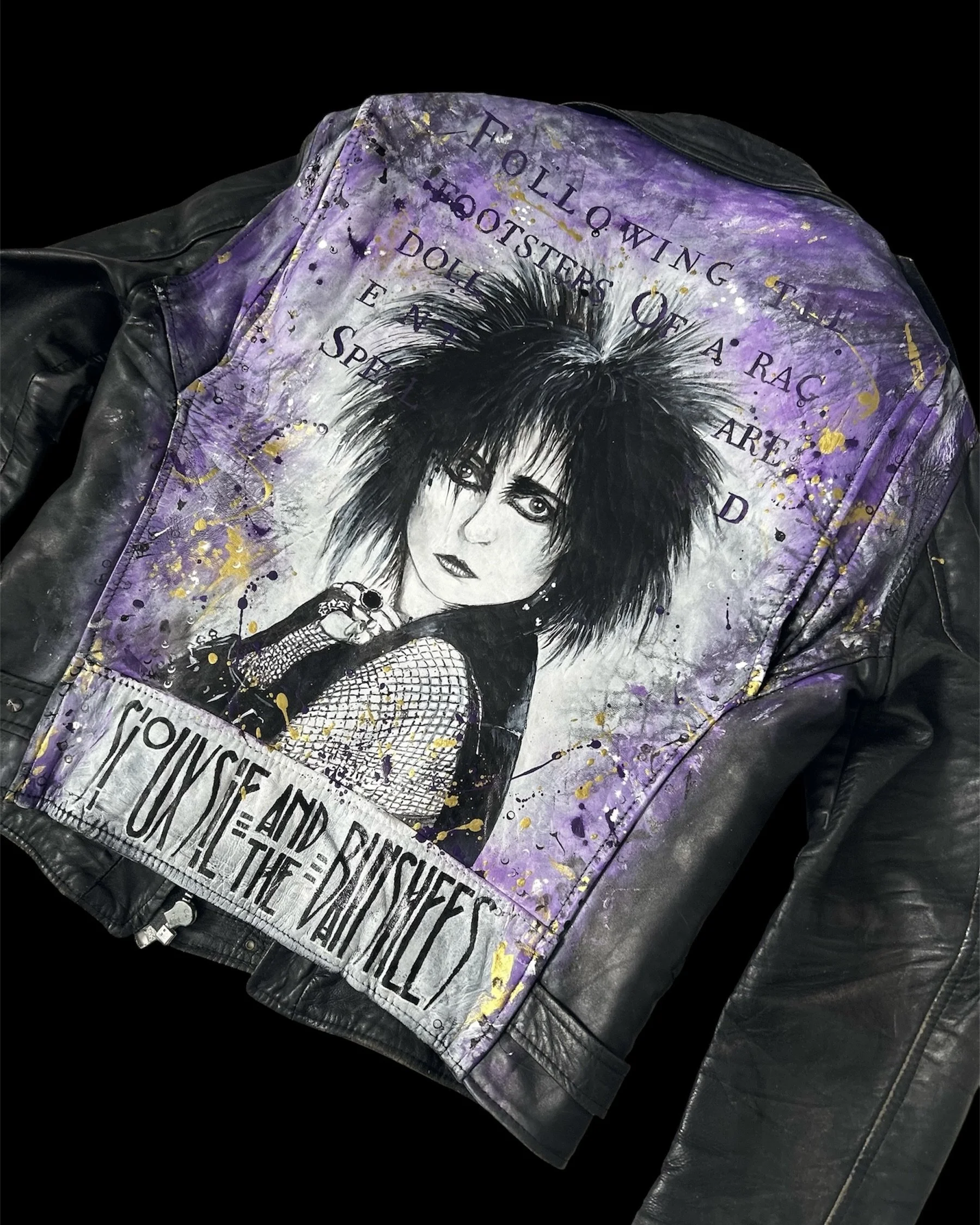 Which time tunnel did you come through? Siouxsie Sioux. Contemporary Art on Vintage Leather & Discarded Materials  - Exquisite Hooligan Artist 