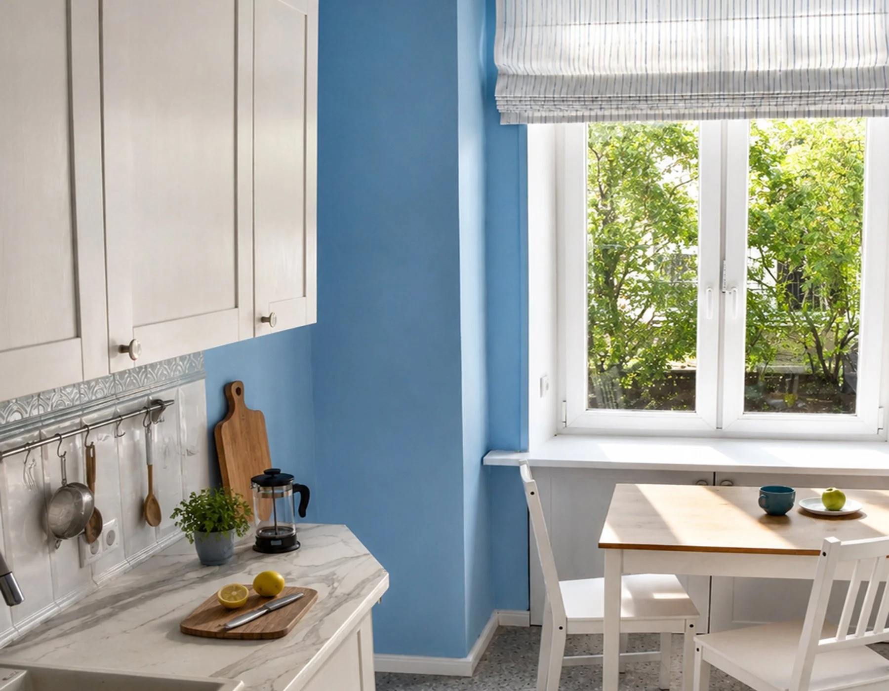 Kitchen design in blue and white old house, Ikea — Interior Design Tampere